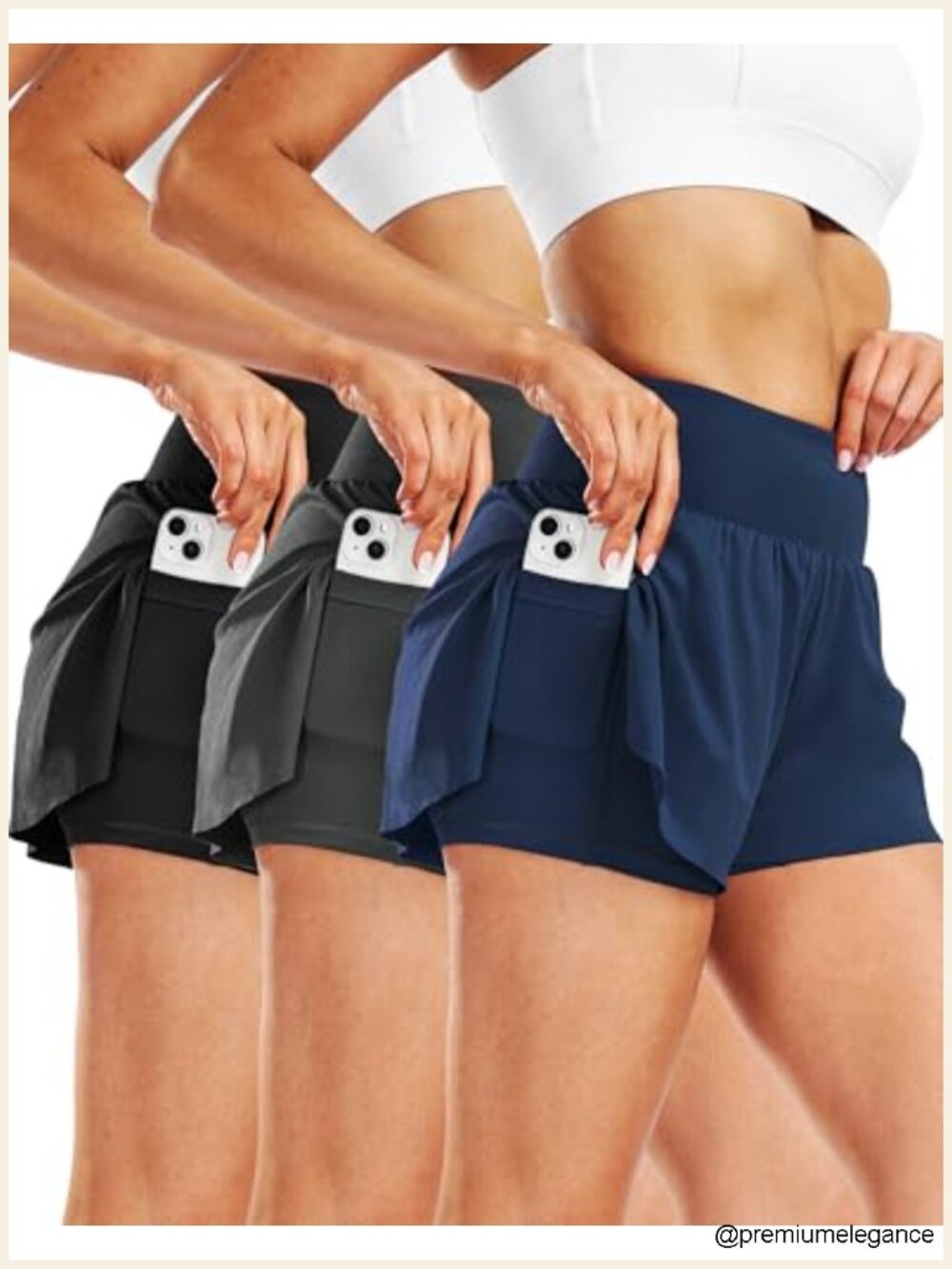 2 in 1 Spandex Athletic Shorts with Pockets High Waisted Gym Running Shorts